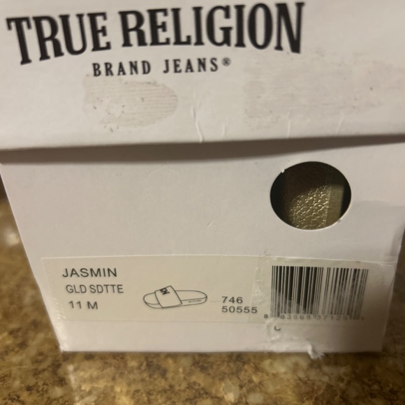 True Religion Bedazzled Gold Slides - Picture 4 of 6